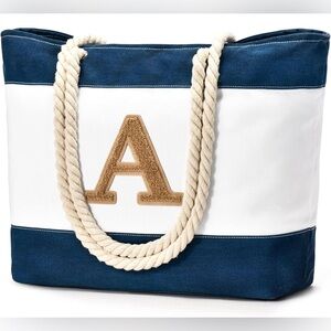 Becokan Initial Beach Bag Waterproof Canvas Beach Tote